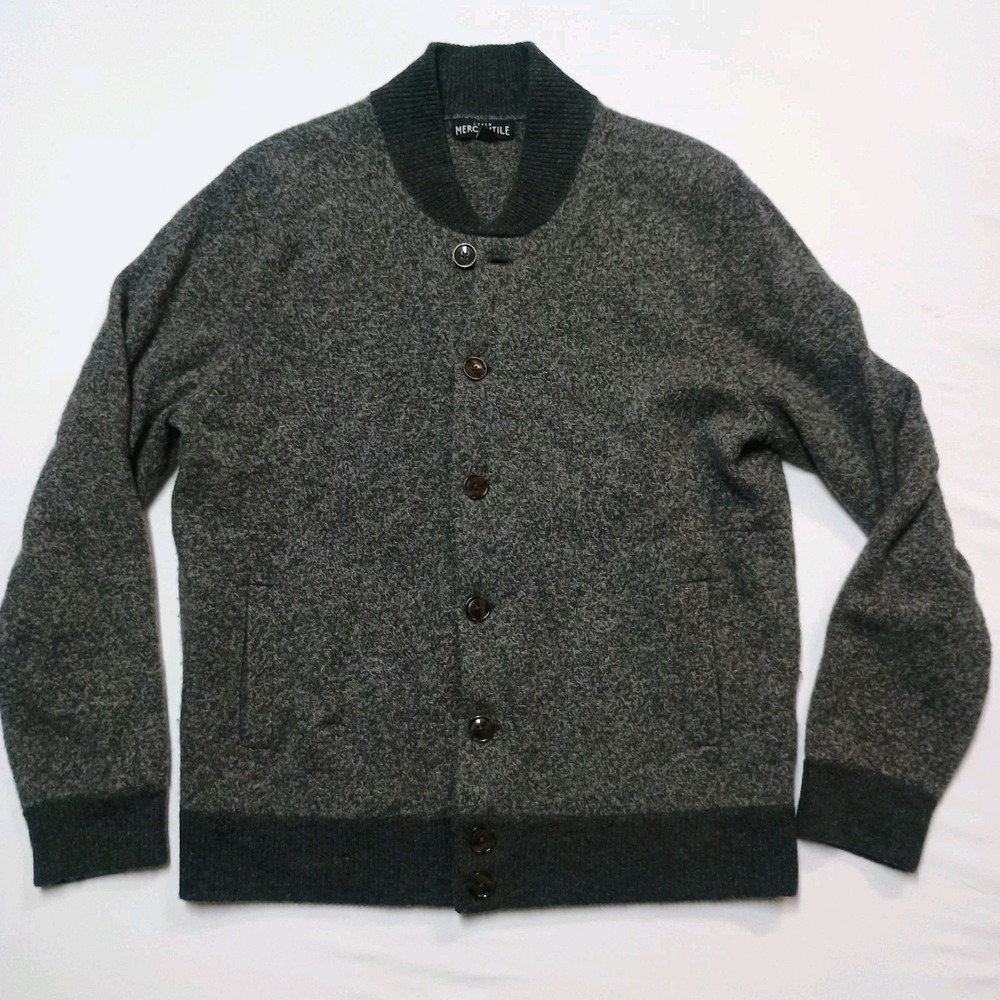 J Crew Merchantile Grey 100% Lambswooll Sweater Cardigan Mens L